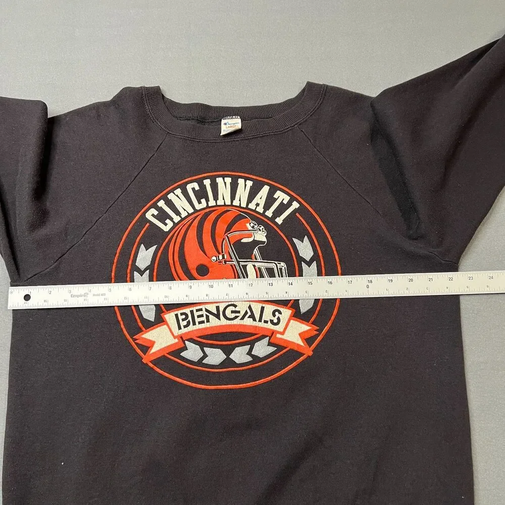 Vintage Champion Cincinnati Bengals Sweatshirt Men's Large Black Raglan Sleeve